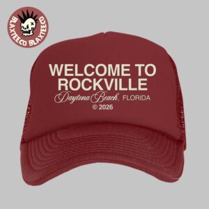 Welcome To Rockville 2026 Festival Merch Daytona Beach Florida From May 7 To 10 2026 Clean Script Red Trucker Hat