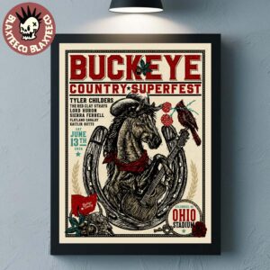 Buckeye Country Superfest 2026 Merchandise Exclusive Poster In Columbus Ohio At Ohio Stadium On June 13 2026 The Horse Holding Guitar Poster Canvas