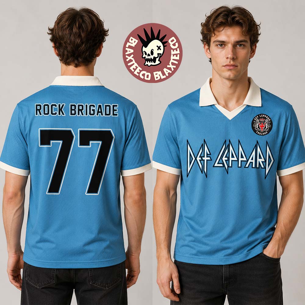 Def Leppard Live 2026 Tour UK And EU Merch Rock Brigade 77 Blue Jersey Def Leppard Live 2026 Tour UK And EU Merch Rock Brigade 77 Blue Jersey