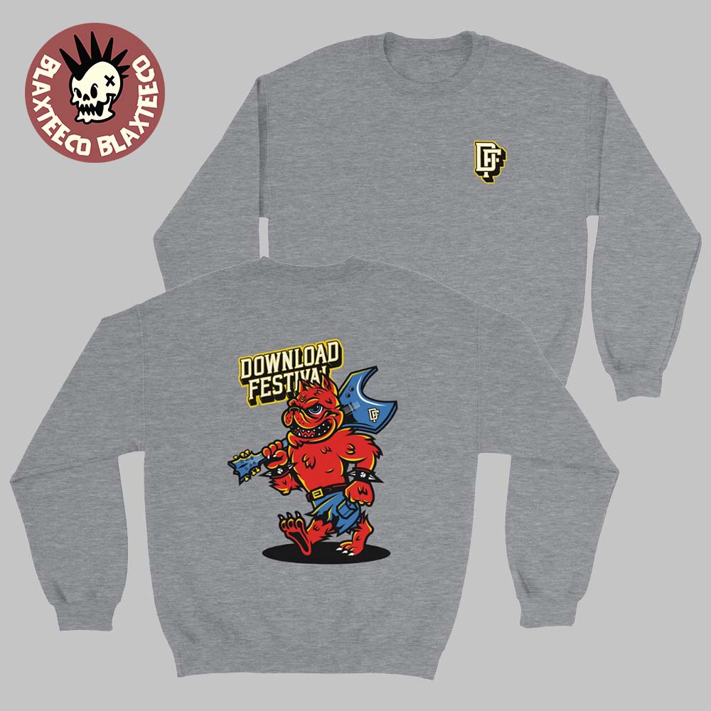 Download Festival 2026 Merch In Donnington UK From 10 To 14 June 2026 Hellhound Mascot Grey Sweatshirt Download Festival 2026 Merch In Donnington UK From 10 To 14 June 2026 Hellhound Mascot Grey Sweatshirt