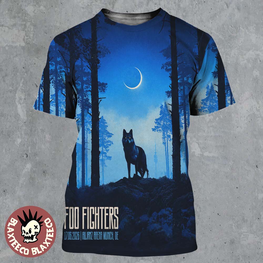 Foo Fighters Munich Germany 2026 Gig Poster At Allianz Arena On 17 June 2026 The Wolf Art All Over Print Shirt Foo Fighters Munich Germany 2026 Gig Poster At Allianz Arena On 17 June 2026 The Wolf Art All Over Print Shirt