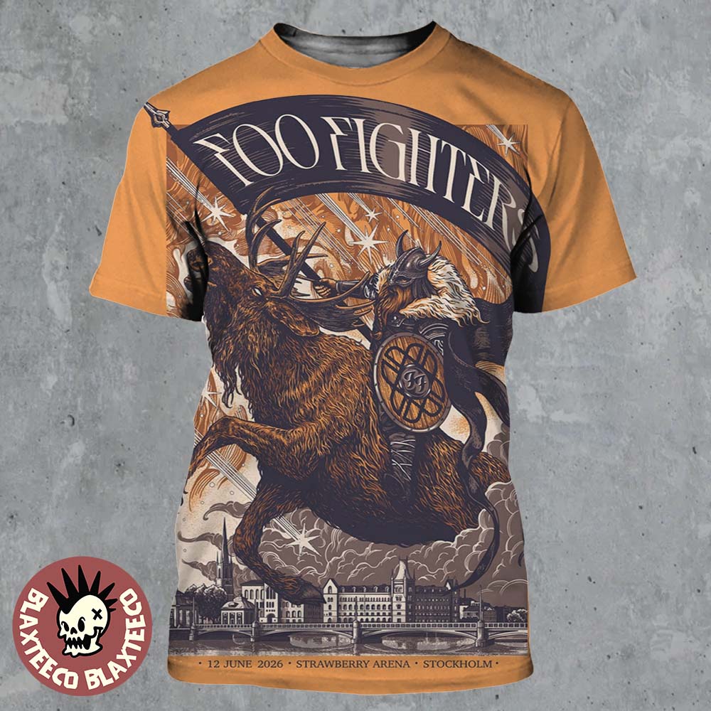 Foo Fighters Stockholm Sweden 2026 Event Poster At Strawberry Arena On 12 June 2026 The Viking Art All Over Print Shirt Foo Fighters Stockholm Sweden 2026 Event Poster At Strawberry Arena On 12 June 2026 The Viking Art All Over Print Shirt