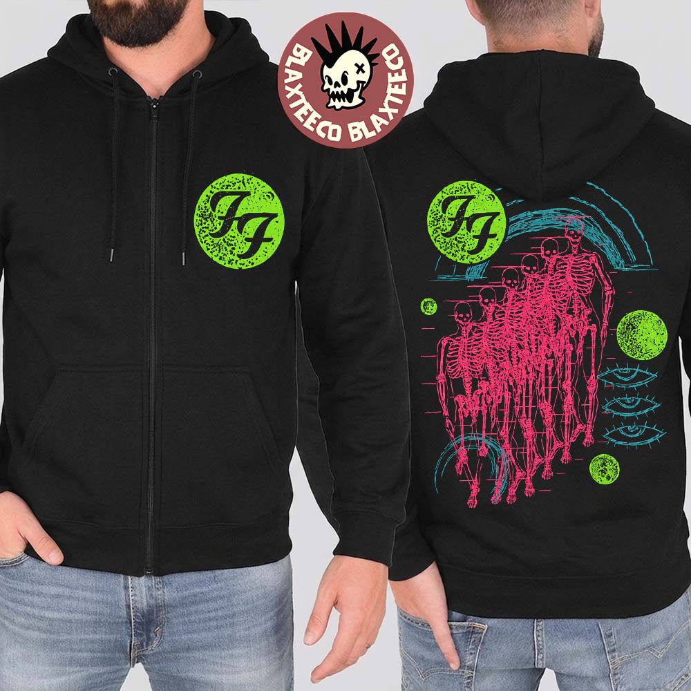 Foo Fighters Take Cover Tour 2026 Europe And UK Merch Neon Skeleton Zip Up Hoodie Foo Fighters Take Cover Tour 2026 Europe And UK Merch Neon Skeleton Zip Up Hoodie