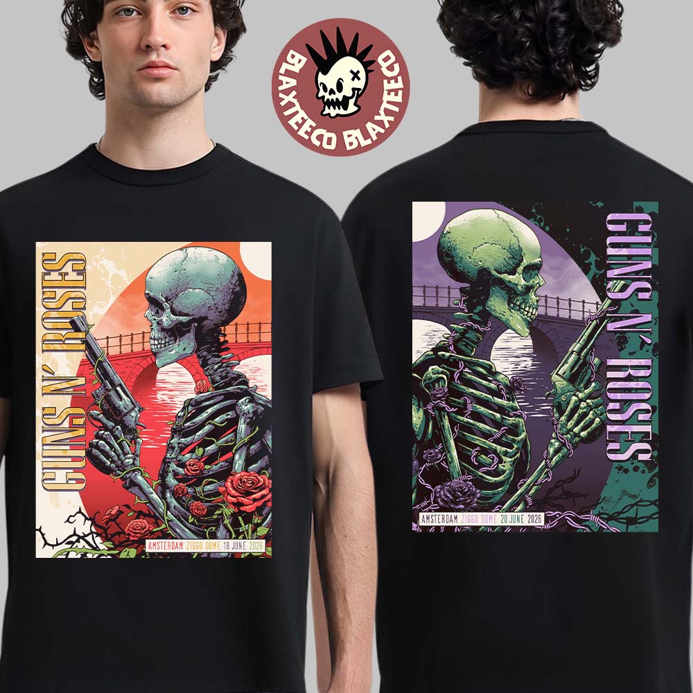 Guns N Roses Amsterdam Netherlands 2026 Night 1 And 2 Combined Set Event Poster At Ziggo Dome On 18 And 20 June 2026 Two Sided T-Shirt Guns N Roses Amsterdam Netherlands 2026 Night 1 And 2 Combined Set Event Poster At Ziggo Dome On 18 And 20 June 2026 Two Sided T-Shirt