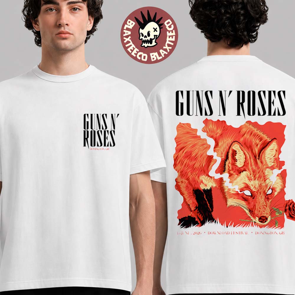 Guns N Roses Download Festival 2026 Exclusive Event Tee Donington UK On 13 June 2026 The Red Fox Two Sided T-Shirt Guns N Roses Download Festival 2026 Exclusive Event Tee Donington UK On 13 June 2026 The Red Fox Two Sided T-Shirt