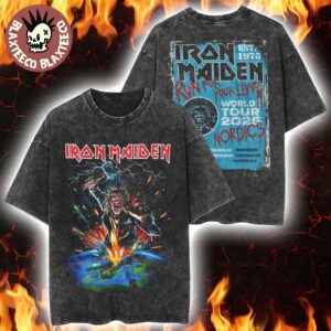 Iron Maiden Nordics 2026 Tour Exclusive Event Tee For Sweden Denmark And Norway On 4 24 And 26 June 2026 Vintage Washed Tee