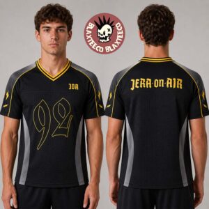 Jera On Air 2026 Festival Merch In Ysselsteyn Netherlands On June 25 26 27 2026 92 Black And Yellow Mesh Football Jersey T-shirt