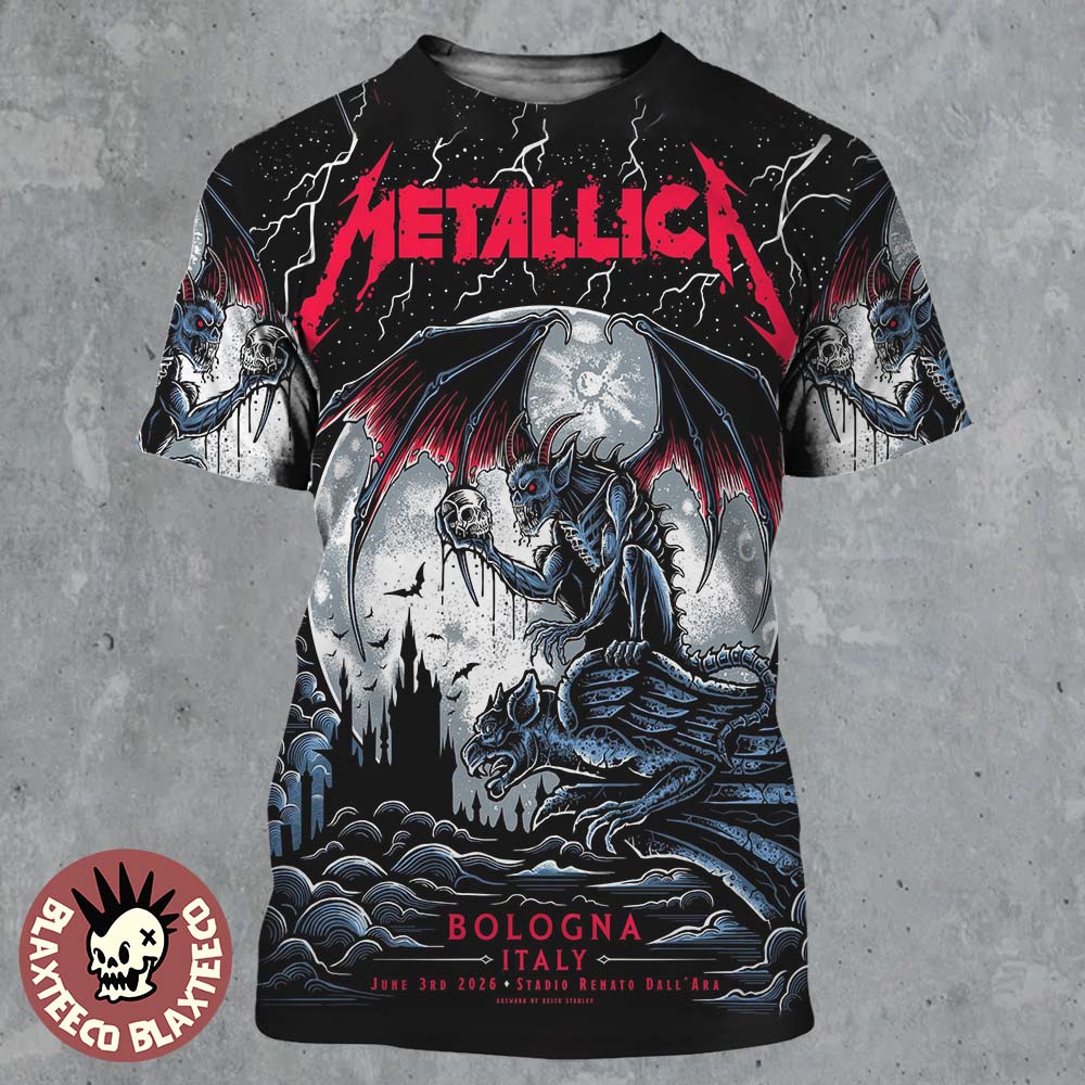 Metallica M72 Bologna Italy 2026 Pop Up Shop Poster At Stadio Renato On June 3 2026 The Gargoyle Winged Demon All Over Print Shirt Metallica M72 Bologna Italy 2026 Pop Up Shop Poster At Stadio Renato On June 3 2026 The Gargoyle Winged Demon All Over Print Shirt