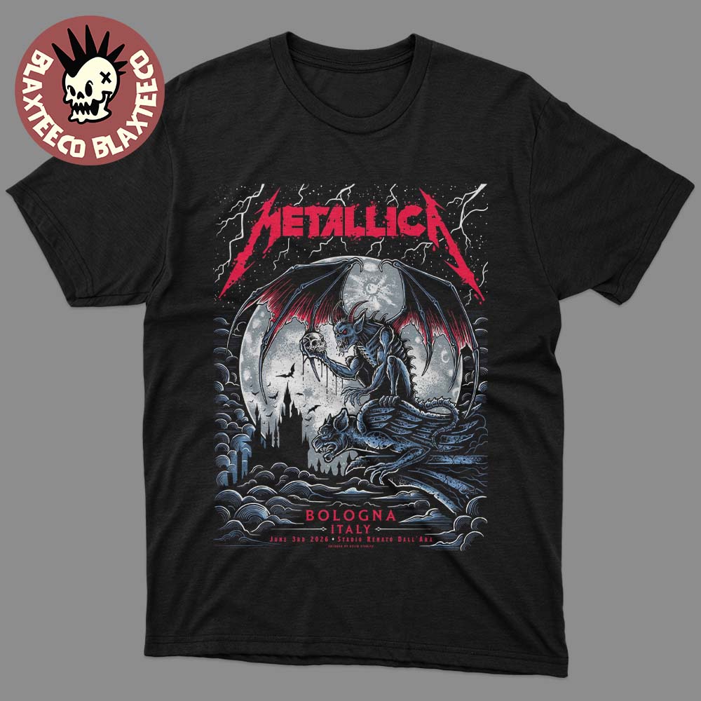 Metallica M72 Bologna Italy 2026 Pop Up Shop Poster At Stadio Renato On June 3 2026 The Gargoyle Winged Demon T-Shirt Metallica M72 Bologna Italy 2026 Pop Up Shop Poster At Stadio Renato On June 3 2026 The Gargoyle Winged Demon T-Shirt