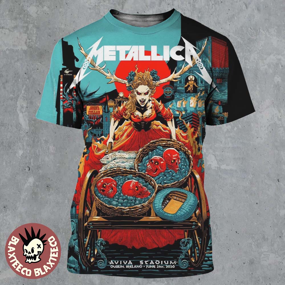 Metallica M72 Dublin Ireland 2026 Night 2 Venue Poster At Aviva Stadium On June 21 2026 All Over Print Shirt Metallica M72 Dublin Ireland 2026 Night 2 Venue Poster At Aviva Stadium On June 21 2026 All Over Print Shirt