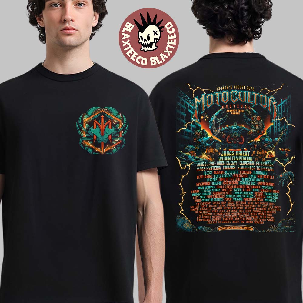Motocultor Festival 2026 Lineup In Carhaix France From 13 To 16 August 2026 At Site de Kerampuilh Scorpion Logo T-Shirt Motocultor Festival 2026 Lineup In Carhaix France From 13 To 16 August 2026 At Site de Kerampuilh Scorpion Logo T-Shirt