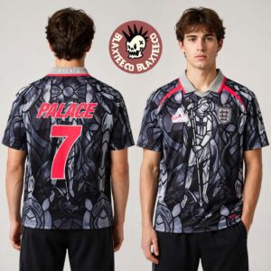 Palace X Nike X England Pewter Grey Bright Crimson Football Jersey