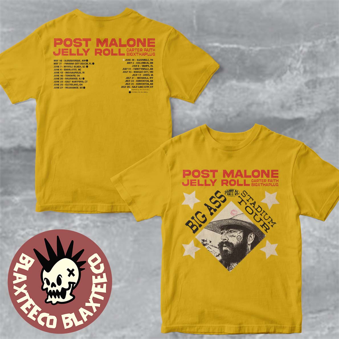 Post Malone X Jelly Roll Big Ass Stadium Tour 2026 North America Official Schedule Dates Two Sided T-Shirt Post Malone X Jelly Roll Big Ass Stadium Tour 2026 North America Official Schedule Dates Two Sided T-Shirt