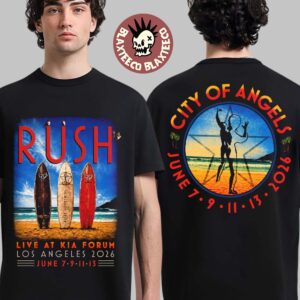 Rush Fifty Something 2026 Tour Los Angeles Event Tee Live At Kia Forum On June 7 9 11 13 2026 City Of Angels T-Shirt