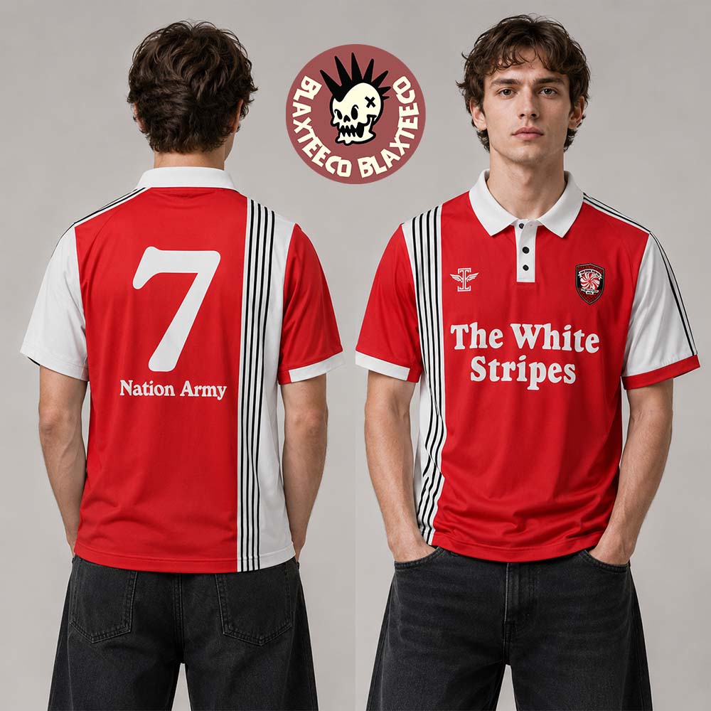 The White Stripes X Third Man Records Seven Nation Army FC 2026 Red And White Football Jersey Kit The White Stripes X Third Man Records Seven Nation Army FC 2026 Red And White Football Jersey Kit