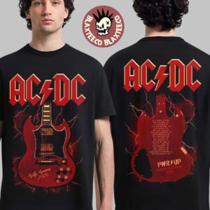 ACDC PWR Up Tour 2026 North America Merch Angus Guitar Double Sided T-Shirt