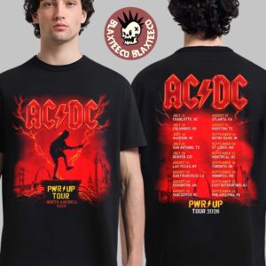 ACDC PWR Up Tour 2026 North America Merch Angus Red Lightning With Cities Dates T-Shirt