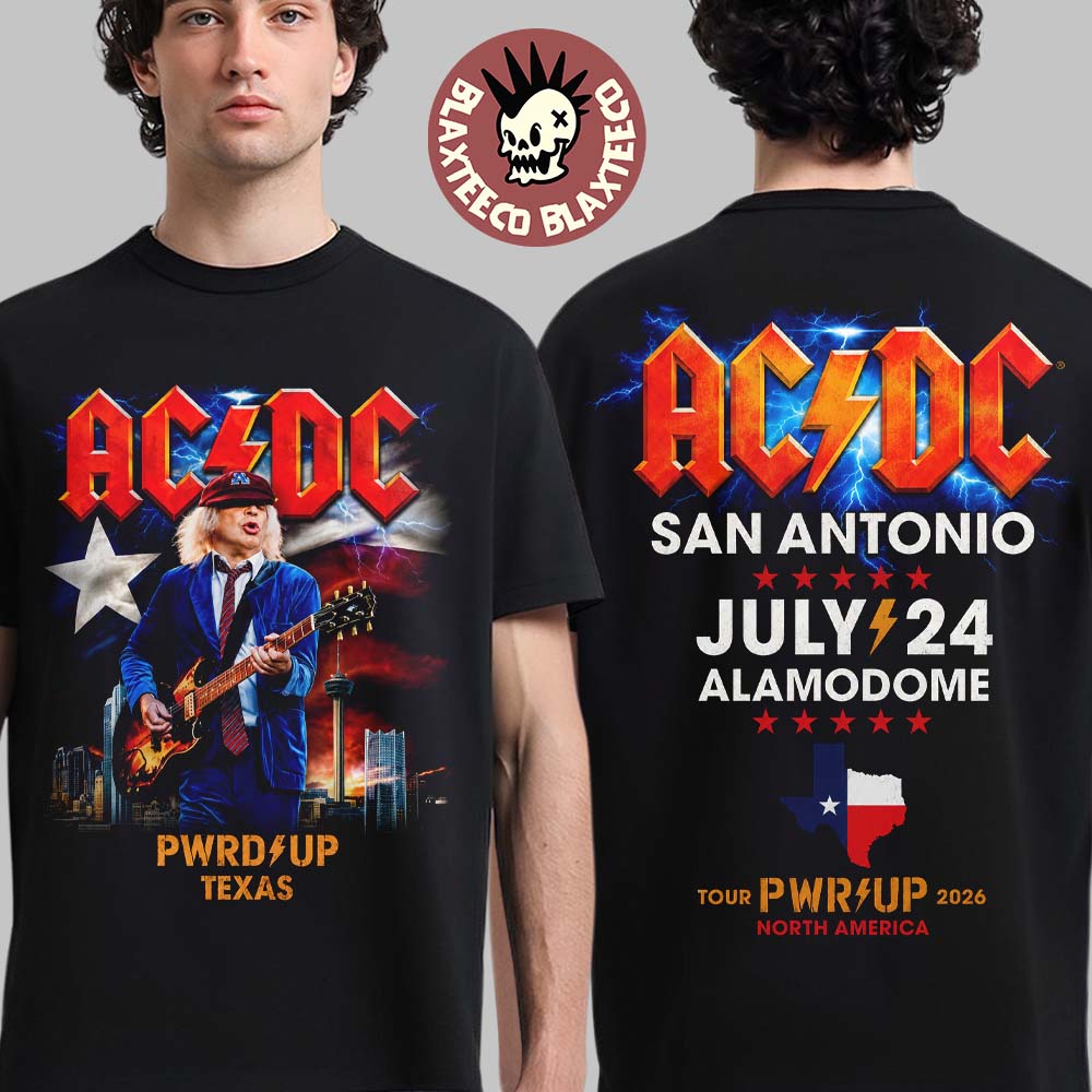 ACDC San Antonio Texas 2026 Exclusive Event Tee At Alamodome On July 24 2026 PWR Up Tour Two Sided T-Shirt ACDC San Antonio Texas 2026 Exclusive Event Tee At Alamodome On July 24 2026 PWR Up Tour Two Sided T-Shirt