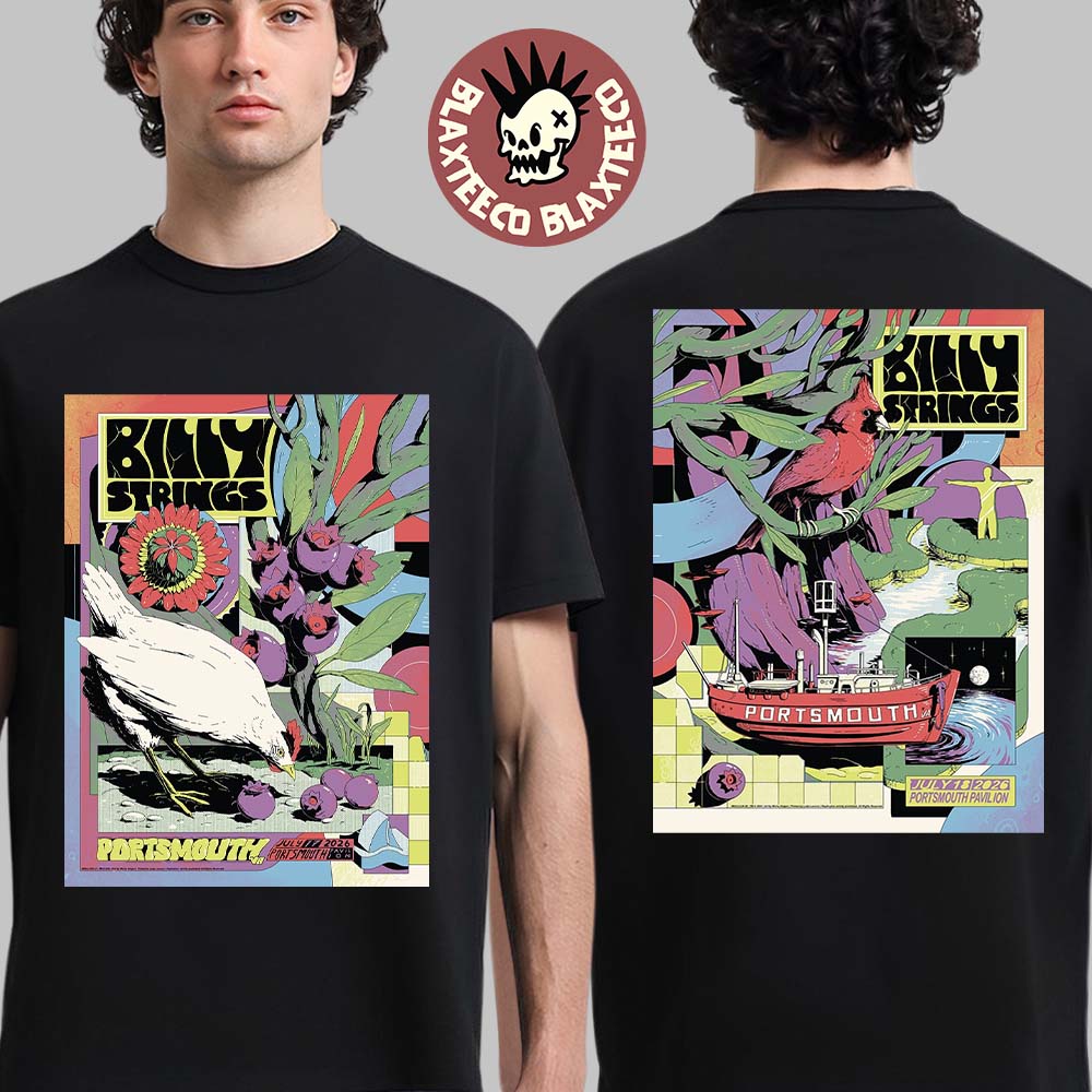 Billy Strings Portsmouth Virginia 2026 Night 1 And 2 Combined Set Event Poster At Porstsmouth Pavilion On July 17 And 18 2026 Two Sided T-Shirt Billy Strings Portsmouth Virginia 2026 Night 1 And 2 Combined Set Event Poster At Porstsmouth Pavilion On July 17 And 18 2026 Two Sided T-Shirt