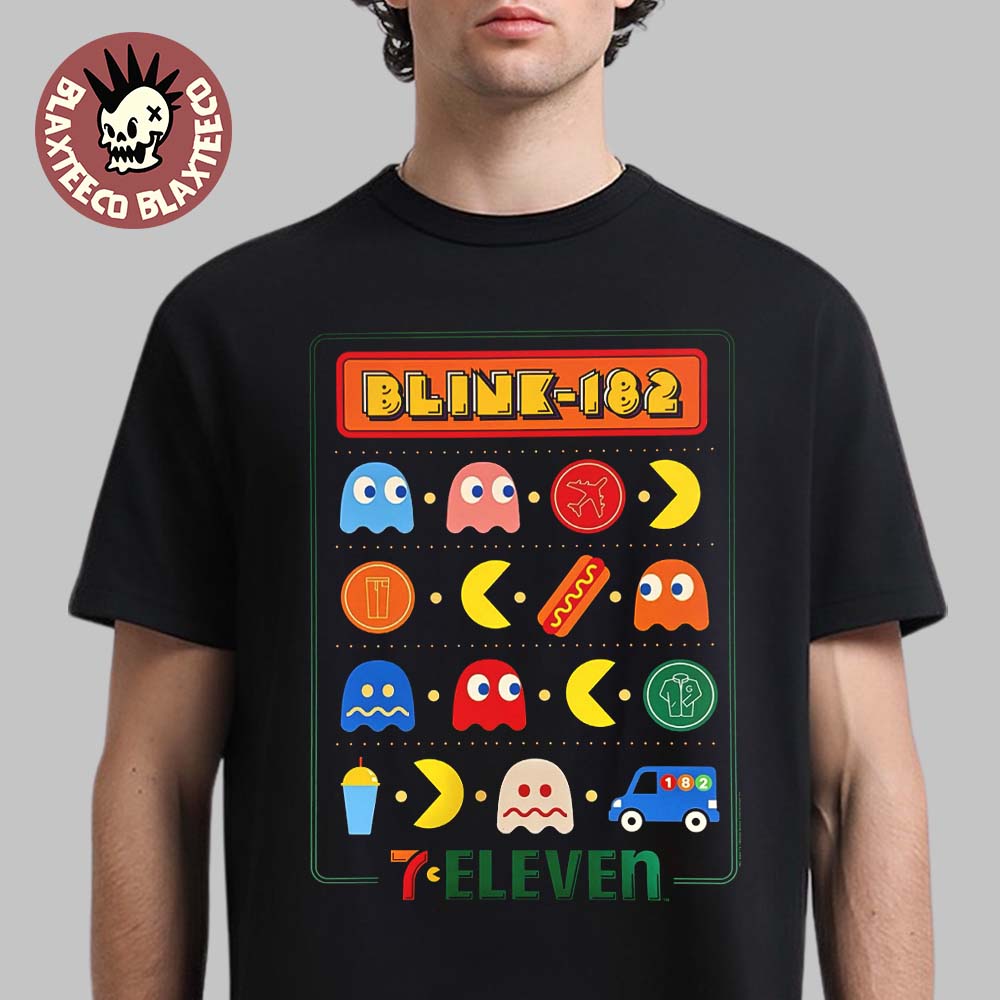 Blink-182 X 7-Eleven X Pacman San Diego Comic-Con 2026 Exclusive Merch Arcade Maze T-Shirt Blink-182 X 7-Eleven X Pacman San Diego Comic-Con 2026 Exclusive Merch Arcade Maze T-Shirt