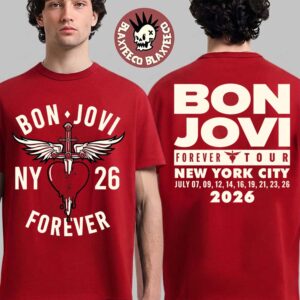 Bon Jovi Forever Tour 2026 Merch New York City Madison Square Garden From July 7 To 26 2026 Heart and Dagger Red T-Shirt