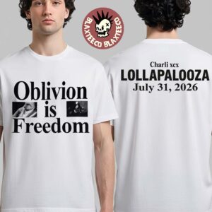 Charli XCX Lollapalooza Chicago 2026 Exclusive July 31 2026 Headline Music Fashion Film Oblivion Is Freedom Two Sided T-Shirt