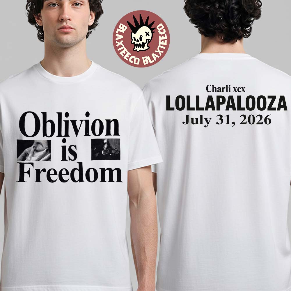 Charli XCX Lollapalooza Chicago 2026 Exclusive July 31 2026 Headline Music Fashion Film Oblivion Is Freedom Two Sided T-Shirt Charli XCX Lollapalooza Chicago 2026 Exclusive July 31 2026 Headline Music Fashion Film Oblivion Is Freedom Two Sided T-Shirt