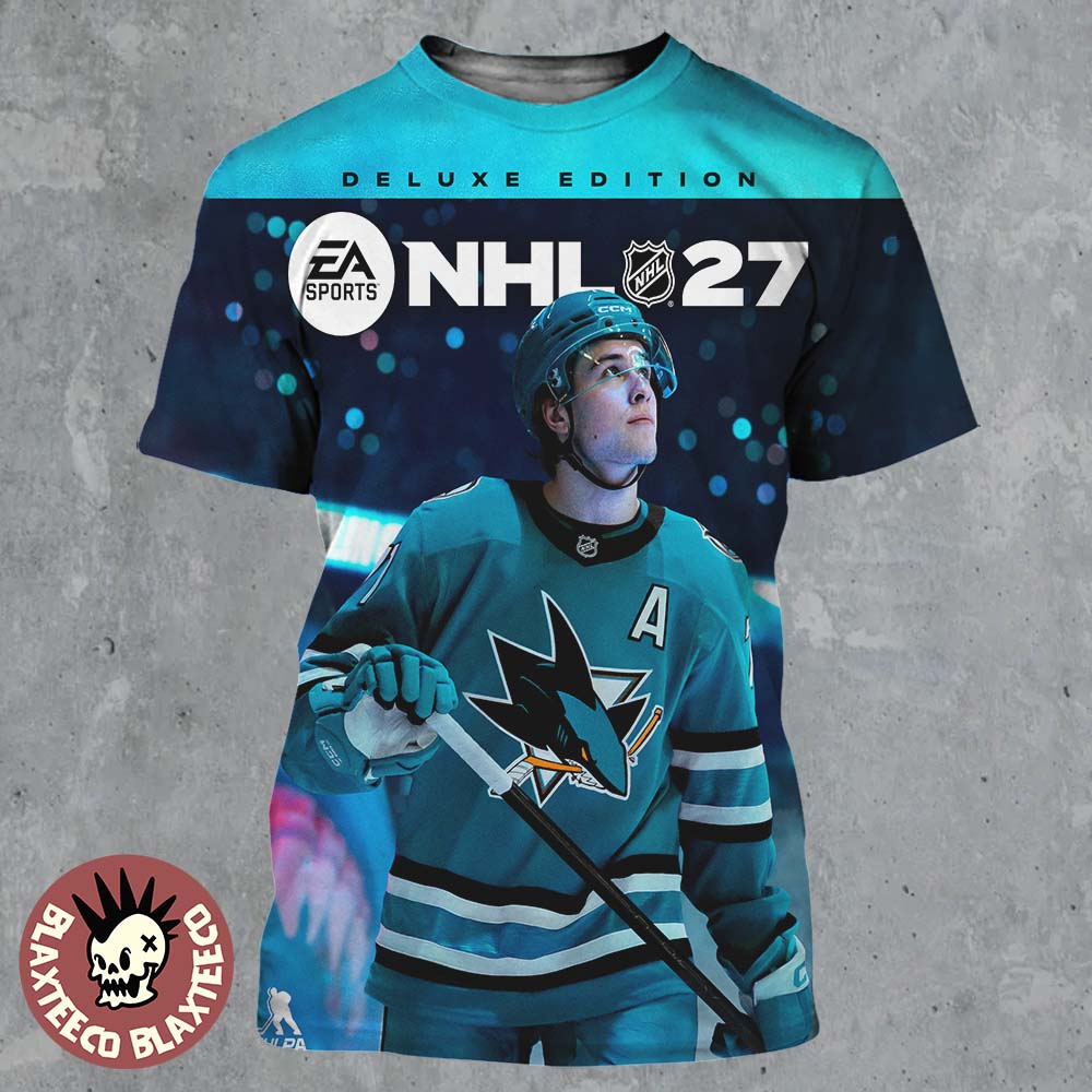 EA Sports NHL 27 Macklin Celebrini San Jose Sharks Cover Athlete Deluxe Edition All Over Print Shirt EA Sports NHL 27 Macklin Celebrini San Jose Sharks Cover Athlete Deluxe Edition All Over Print Shirt