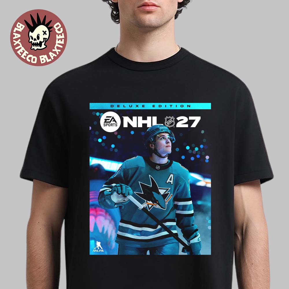 EA Sports NHL 27 Macklin Celebrini San Jose Sharks Cover Athlete Deluxe Edition T-Shirt EA Sports NHL 27 Macklin Celebrini San Jose Sharks Cover Athlete Deluxe Edition T-Shirt