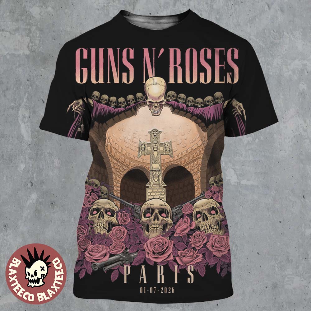 Guns N Roses Paris France 2026 Night 1 Venue Poster At Accor Arena On 1 July 2026 All Over Print Shirt Guns N Roses Paris France 2026 Night 1 Venue Poster At Accor Arena On 1 July 2026 All Over Print Shirt
