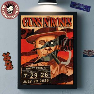 Guns N Roses Poster Lithograph Tinley Park Illinois Chicago 2026 At Credit Union 1 Amphitheatre On July 29 2026 Home Decor Poster Canvas