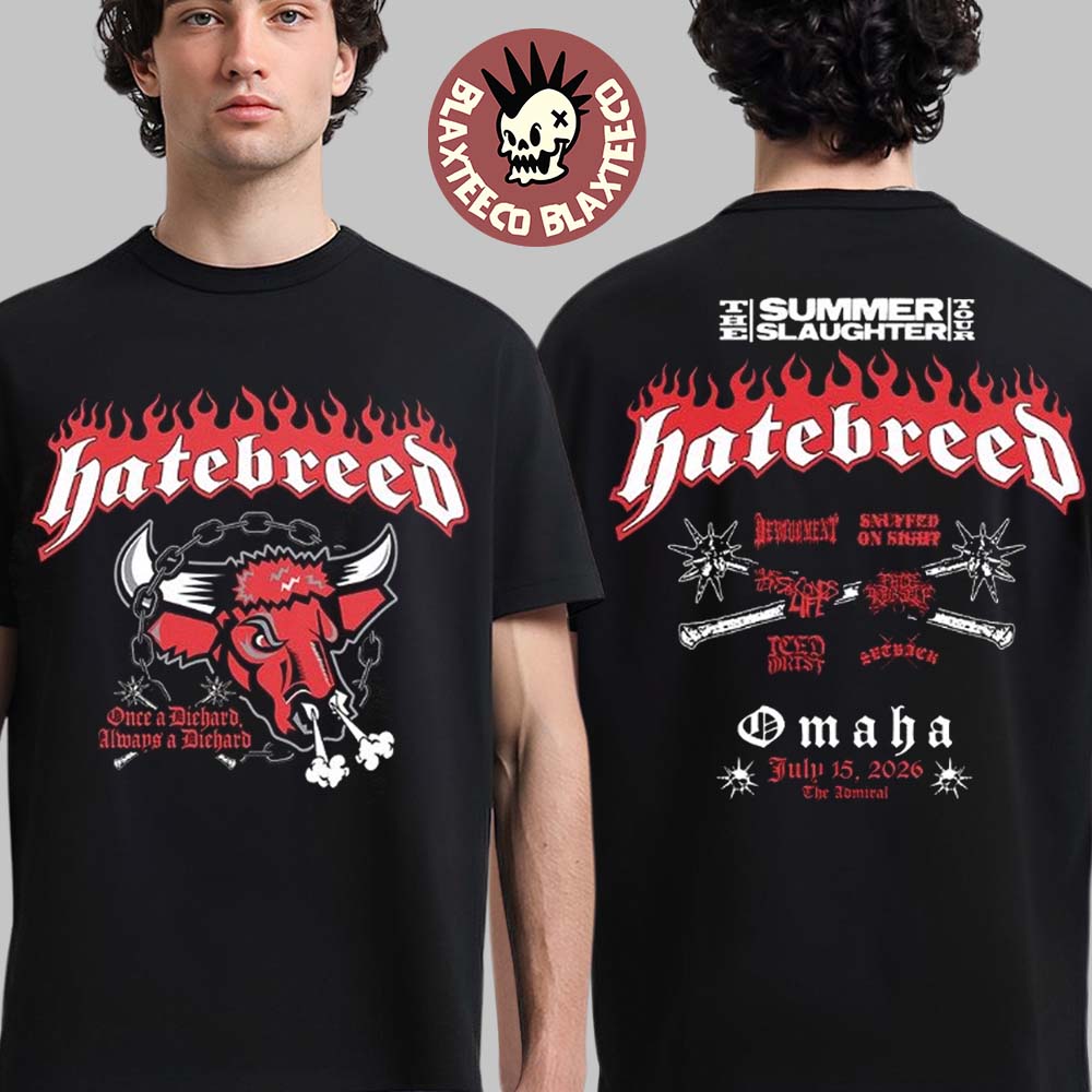 Hatebreed Omaha Nebraska 2026 The Summer Slaughter Tour Merch Tee Live At The Admiral On July 15 2026 Omaha Mavericks T-Shirt Hatebreed Omaha Nebraska 2026 The Summer Slaughter Tour Merch Tee Live At The Admiral On July 15 2026 Omaha Mavericks T-Shirt
