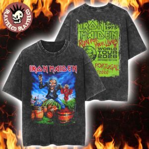 Iron Maiden Lisbon Portugal 2026 Tour Exclusive Event Tee At Estadio Da Luz On 7 July 2026 Eddie The Winemaker Vintage Washed Tee