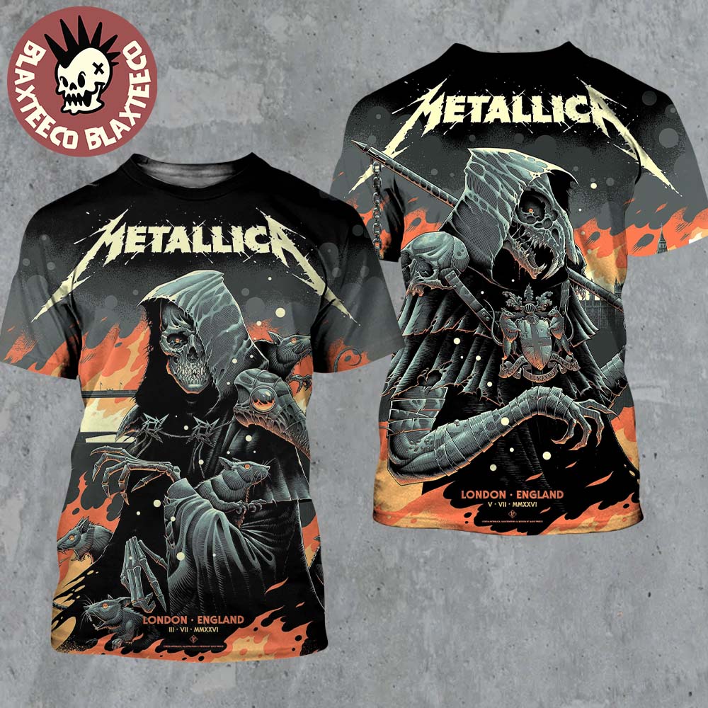 Metallica M72 London England UK 2026 Night 1 And 2 Combined Set Event Poster At London Stadium On 3 And 5 June 2026 All Over Print Shirt Metallica M72 London England UK 2026 Night 1 And 2 Combined Set Event Poster At London Stadium On 3 And 5 June 2026 All Over Print Shirt