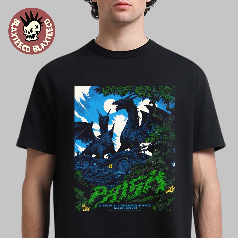 Phish Dry Goods Columbia Maryland 2026 Exclusive Event Poster At Merriweather Post Pavilion On July 18 And 19 2026 Black Dragons T-Shirt Phish Dry Goods Columbia Maryland 2026 Exclusive Event Poster At Merriweather Post Pavilion On July 18 And 19 2026 Black Dragons T-Shirt