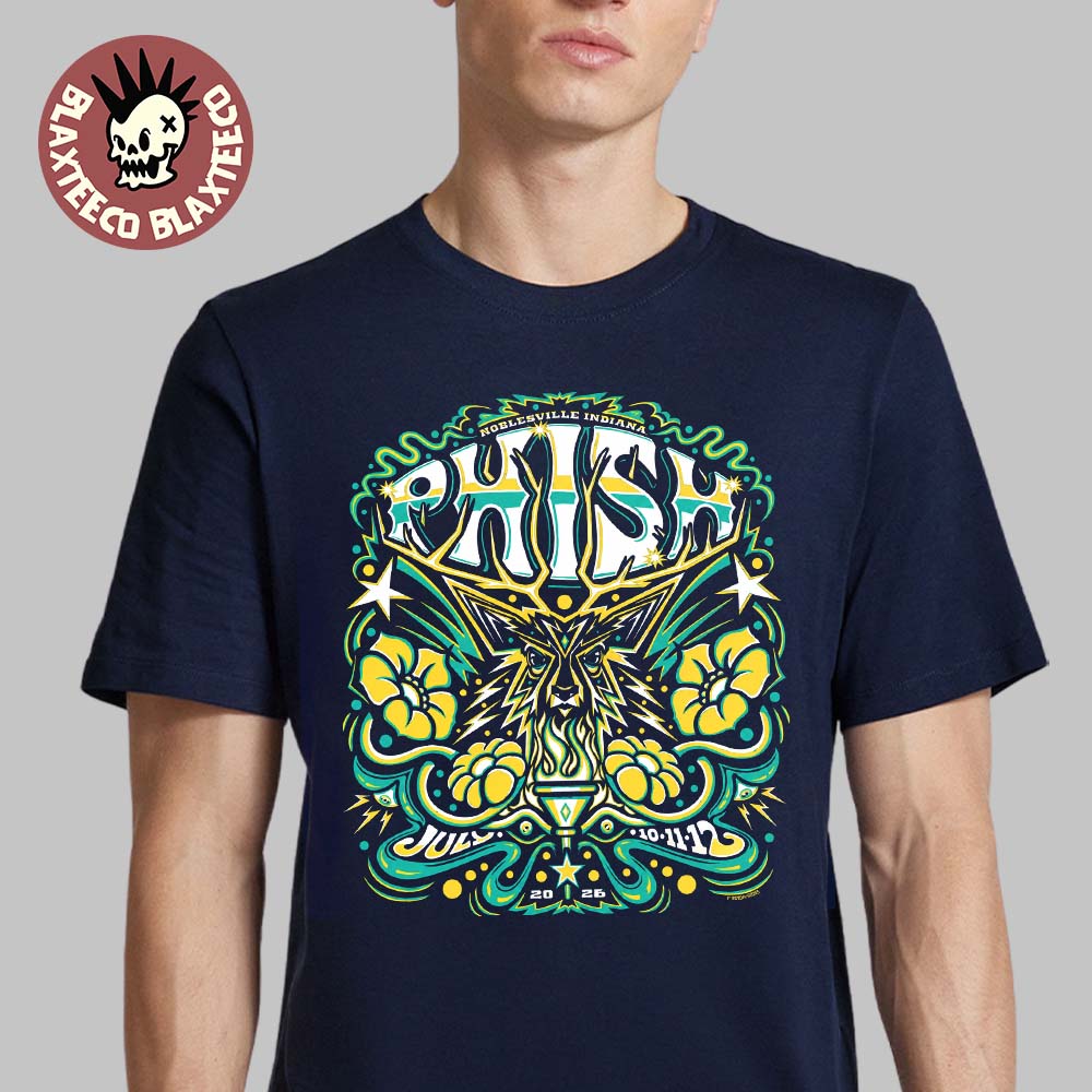 Phish Noblesville Indiana 2026 Limited Edition Event Tee At Ruoff Music Center On July 10 11 12 2026 Navy T-Shirt Phish Noblesville Indiana 2026 Limited Edition Event Tee At Ruoff Music Center On July 10 11 12 2026 Navy T-Shirt