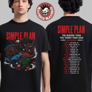 Simple Plan The Bigger Than You Think Tour 2026 The Sequel Merch Wild Animal Bumper Car Art With Dates Two Sided T-Shirt