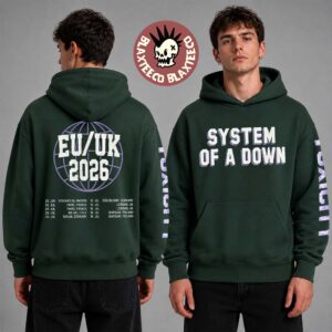 System Of A Down EU And UK 2026 Tour Merch Toxicity With Dates Back Green Hoodie
