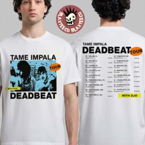 Tame Impala With Djo Deadbeat Tour 2026 Merch Duo Portrait With Dates Two Sided T-Shirt