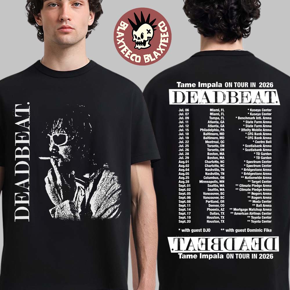 Tame Impala With Djo Deadbeat Tour 2026 Merch Portrait Smoking T-Shirt Tame Impala With Djo Deadbeat Tour 2026 Merch Portrait Smoking T-Shirt