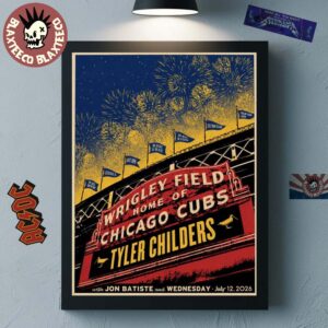 Tyler Childers Chicago Illinois 2026 Event Poster At Wrigley Field Home Of Chicago Cubs On July 12 2026 Home Decor Poster Canvas