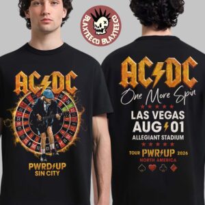 ACDC Las Vegas NV 2026 Specific City Tee At Allegiant Stadium On August 1 2026 PWRD Up Sin City Two Sided T-Shirt