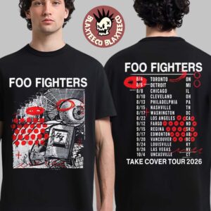 Foo Fighters Take Cover Tour 2026 Black Doodle Photo With Dates T-Shirt