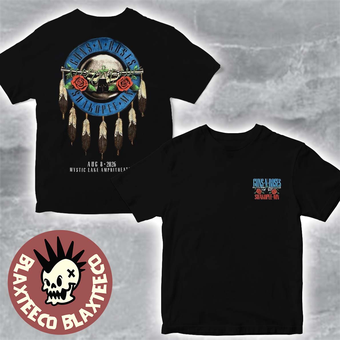 Guns N Roses Shakopee MN 2026 Event Tee At Mystic Lake Amphitheater On August 8 2026 Two Sided T-Shirt Guns N Roses Shakopee MN 2026 Event Tee At Mystic Lake Amphitheater On August 8 2026 Two Sided T-Shirt