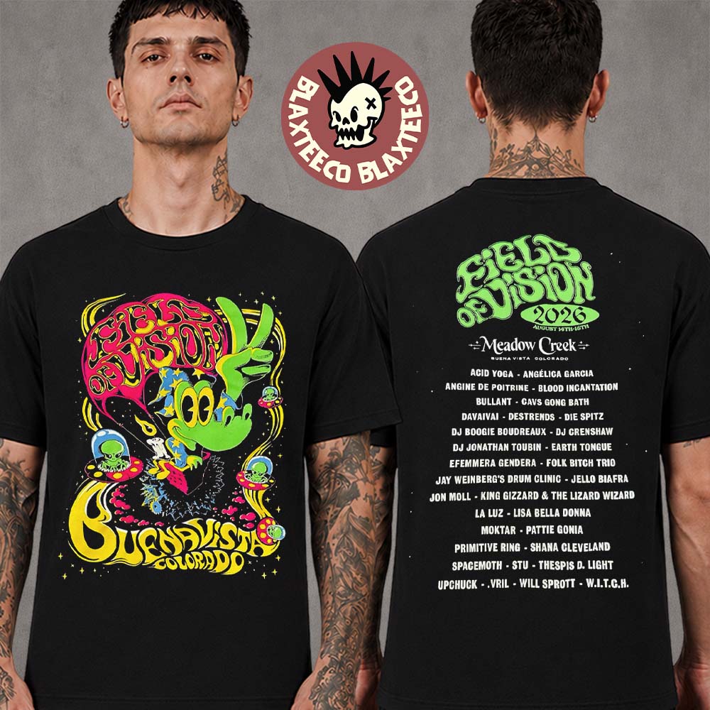 King Gizzard And The Lizard Wizard Field Of Vision 2 2026 Merch Tee Buena Vista Colorado August 14-16 2026 Two Sided T-Shirt King Gizzard And The Lizard Wizard Field Of Vision 2 2026 Merch Tee Buena Vista Colorado August 14-16 2026 Two Sided T-Shirt
