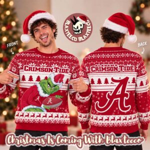 Alabama Crimson Tide NCAA Grinch Stole The Ball Festive 2026 Christmas Ugly Sweater