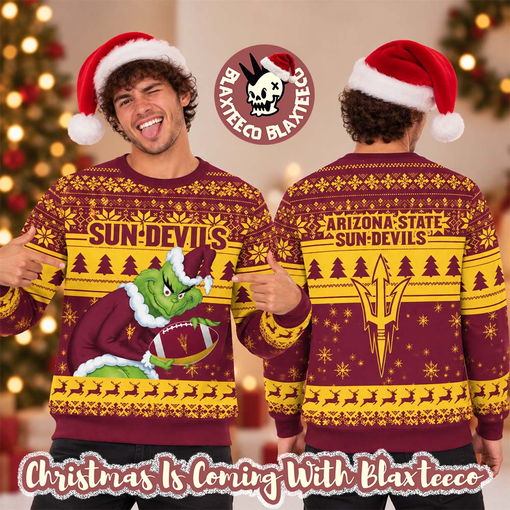 Arizona State Sun Devils NCAA Grinch Stole The Ball Festive 2026 Christmas Ugly Sweater Arizona State Sun Devils NCAA Grinch Stole The Ball Festive 2026 Christmas Ugly Sweater