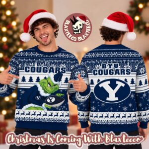 BYU Cougars NCAA Grinch Stole The Ball Festive 2026 Christmas Ugly Sweater