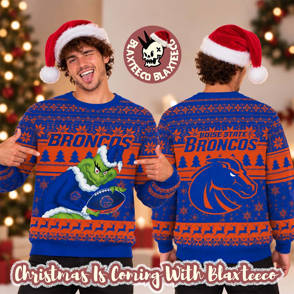 Boise State Broncos NCAA Grinch Stole The Ball Festive 2026 Christmas Ugly Sweater Boise State Broncos NCAA Grinch Stole The Ball Festive 2026 Christmas Ugly Sweater