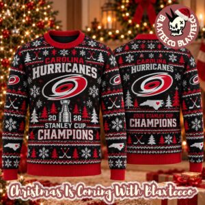Carolina Hurricanes 2026 NHL Stanley Cup Champions Christmas Ugly Sweater